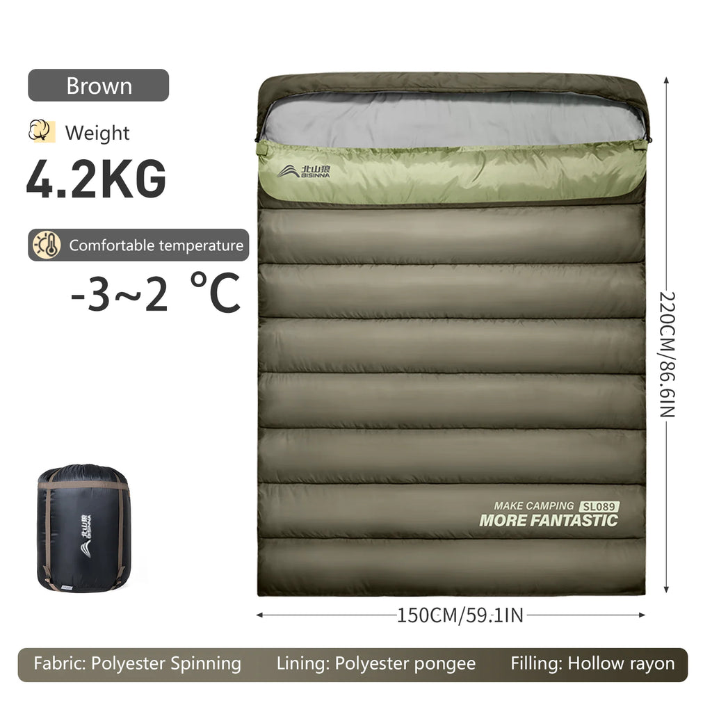 Camping Sleeping Bag for 2 People, Portable Four Seasons, Waterproof, Lightweight, Ideal for Hiking and Travel, Luxury Design, Wholesale Options Available