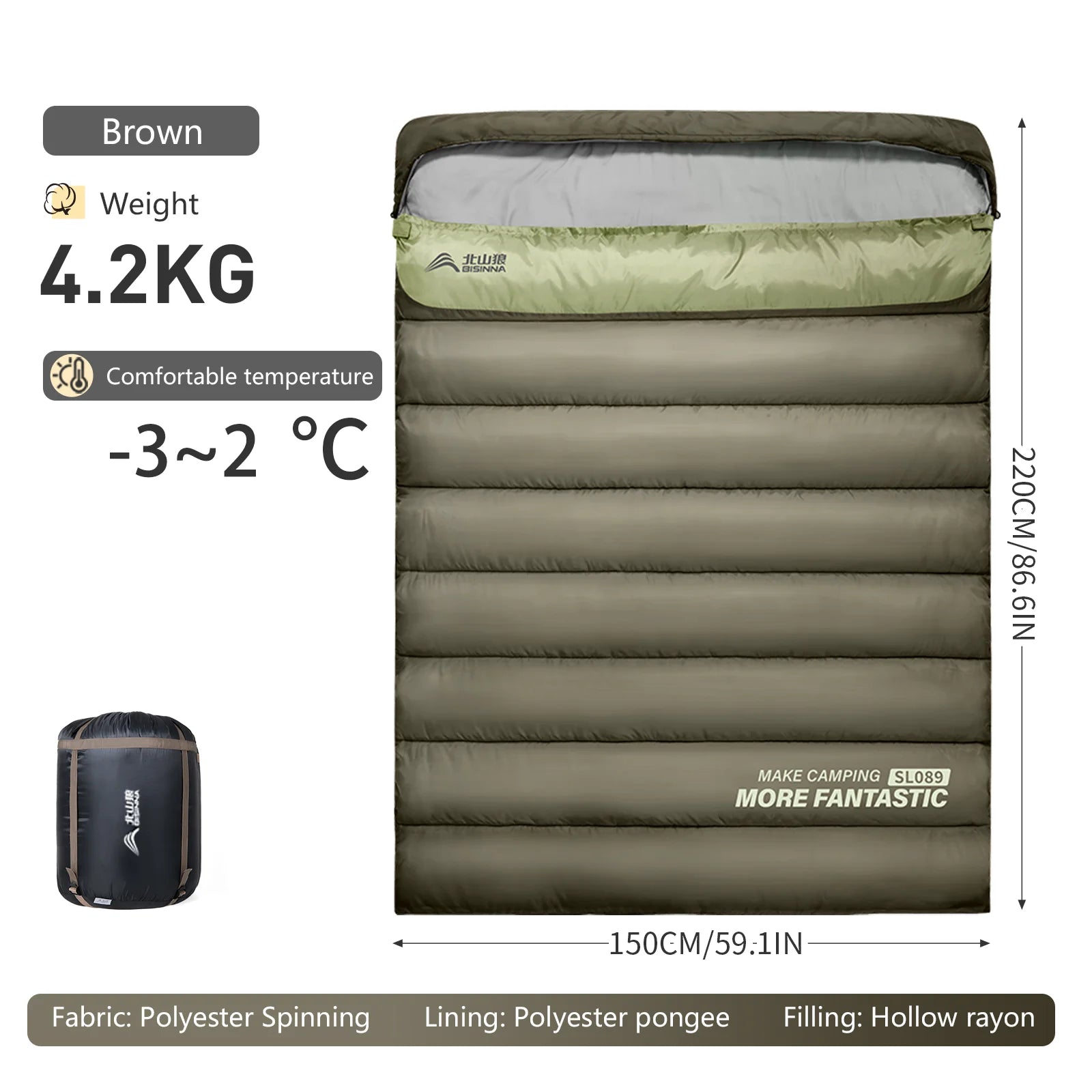 Camping Sleeping Bag for 2 People, Portable Four Seasons, Waterproof, Lightweight, Ideal for Hiking and Travel, Luxury Design, Wholesale Options Available