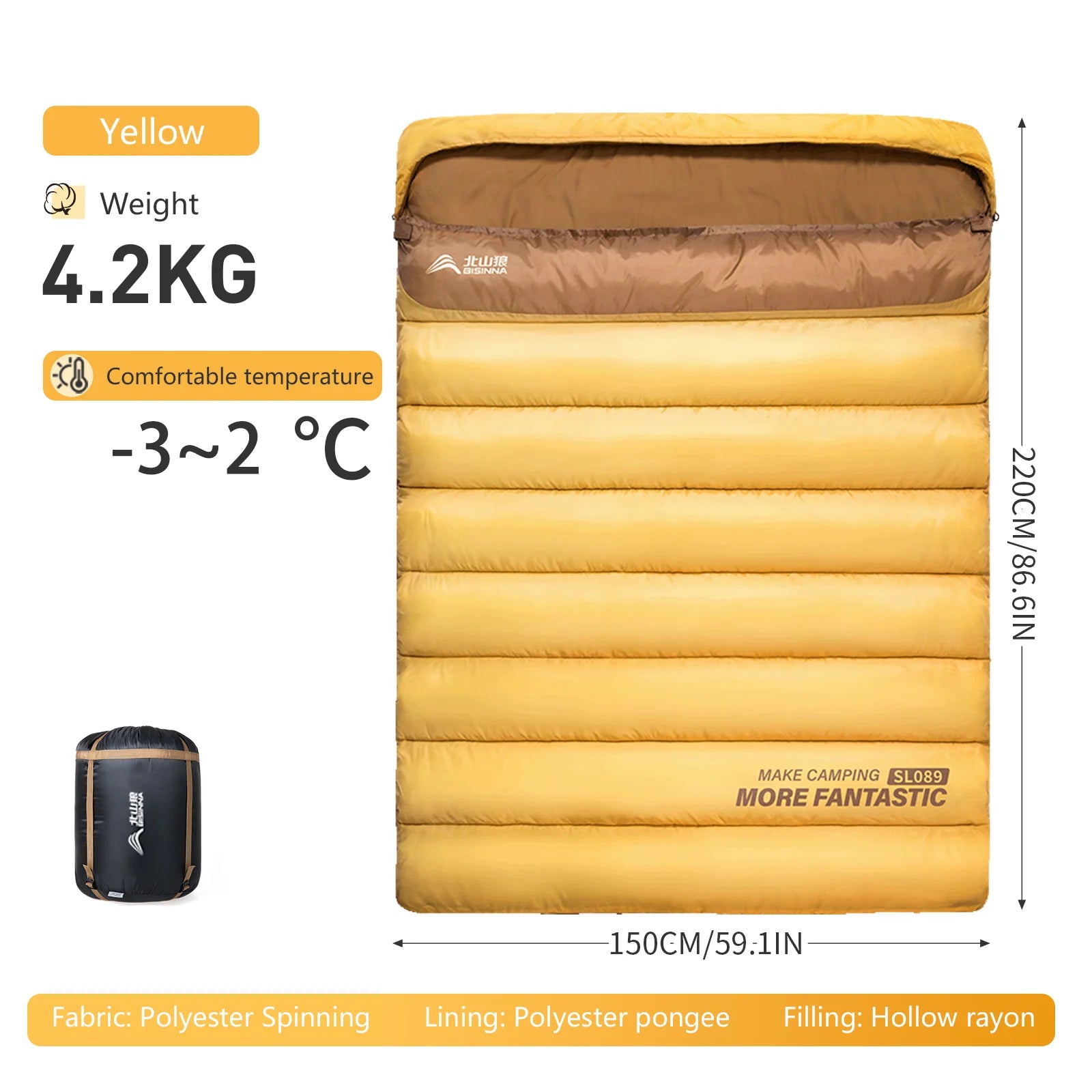 Camping Sleeping Bag for 2 People, Portable Four Seasons, Waterproof, Lightweight, Ideal for Hiking and Travel, Luxury Design, Wholesale Options Available