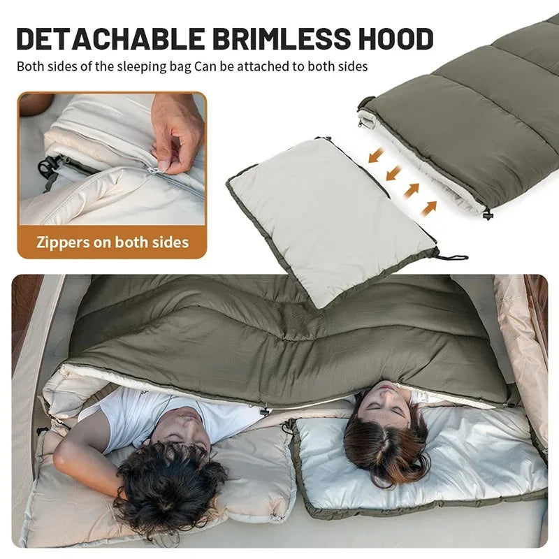 Envelope Sleeping Bag, Cotton Material, Portable Hooded Design, Single Splicable, Outdoor Camping for Adults, Luxury Quality, Wholesale Options Available