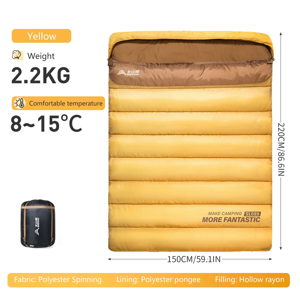 Camping Sleeping Bag for 2 People, Portable Four Seasons, Waterproof, Lightweight, Ideal for Hiking and Travel, Luxury Design, Wholesale Options Available