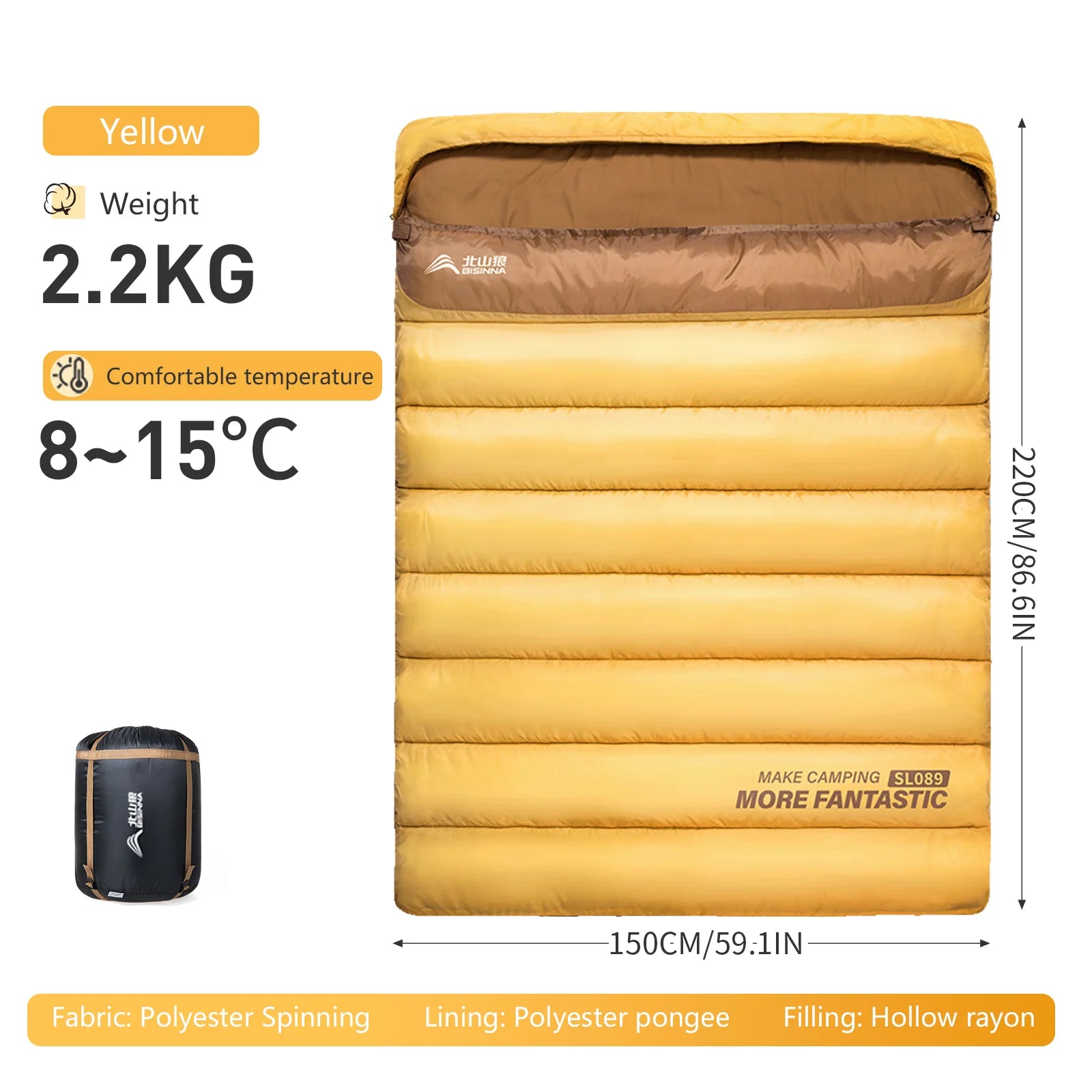 Camping Sleeping Bag for 2 People, Portable Four Seasons, Waterproof, Lightweight, Ideal for Hiking and Travel, Luxury Design, Wholesale Options Available