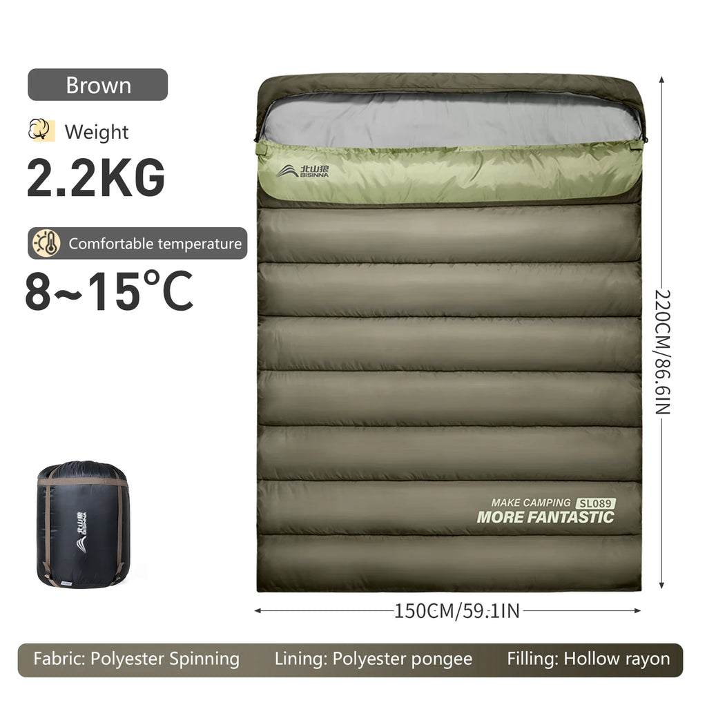 Camping Sleeping Bag for 2 People, Portable Four Seasons, Waterproof, Lightweight, Ideal for Hiking and Travel, Luxury Design, Wholesale Options Available