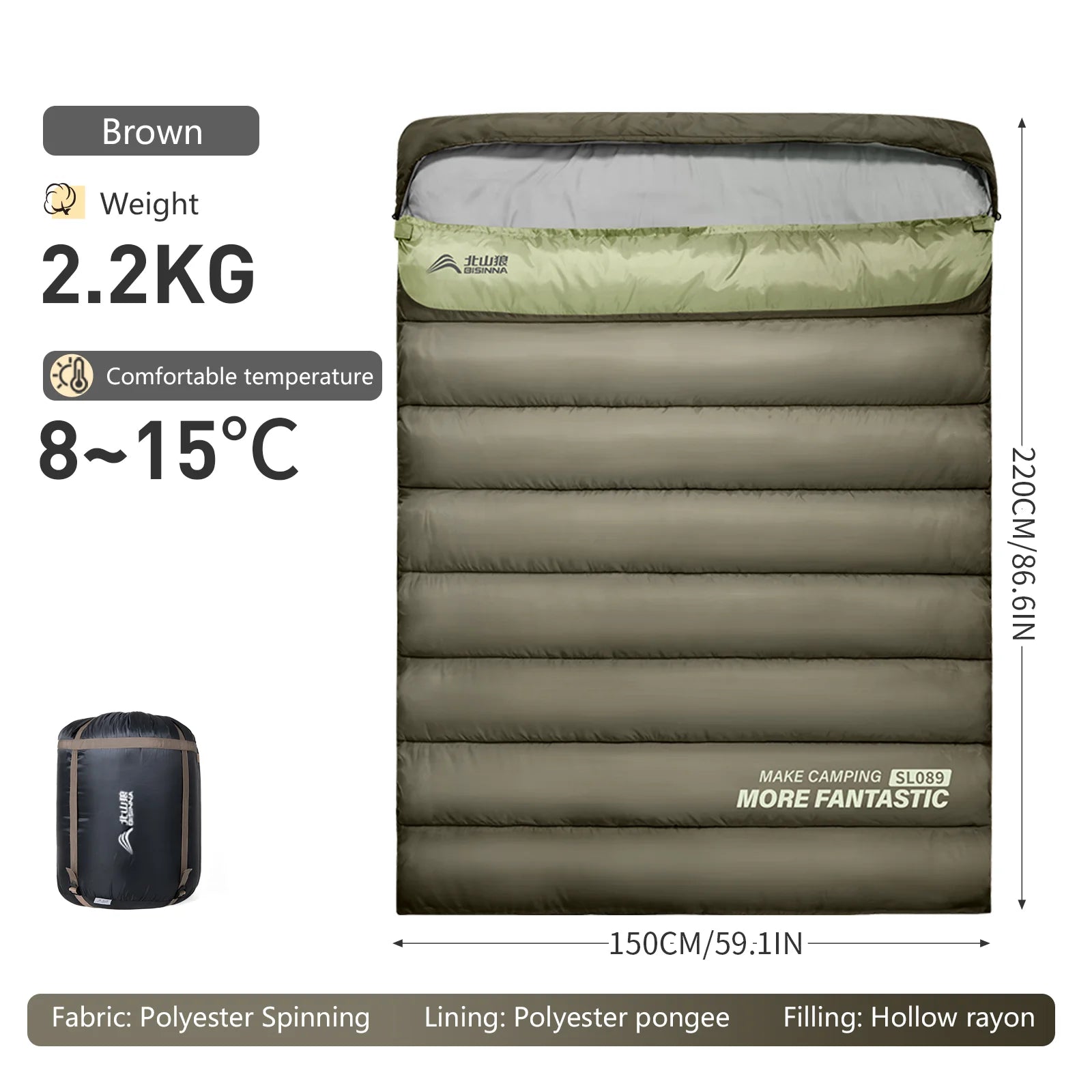 Camping Sleeping Bag for 2 People, Portable Four Seasons, Waterproof, Lightweight, Ideal for Hiking and Travel, Luxury Design, Wholesale Options Available