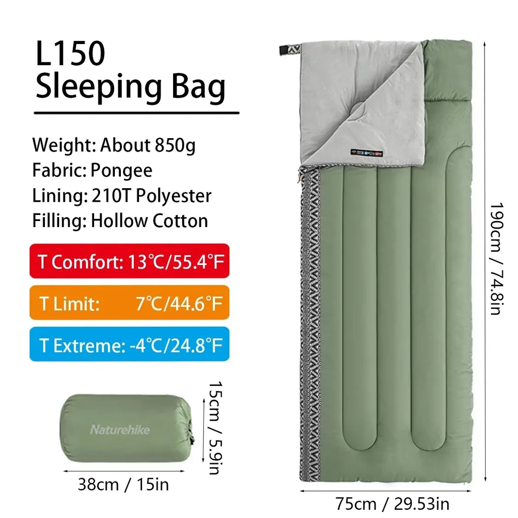 Naturehike L150 Ultralight Sleeping Bag for Adults - All-Season, Splicing Design, Ideal for Camping, Travel, and Hotel Use - Machine Washable